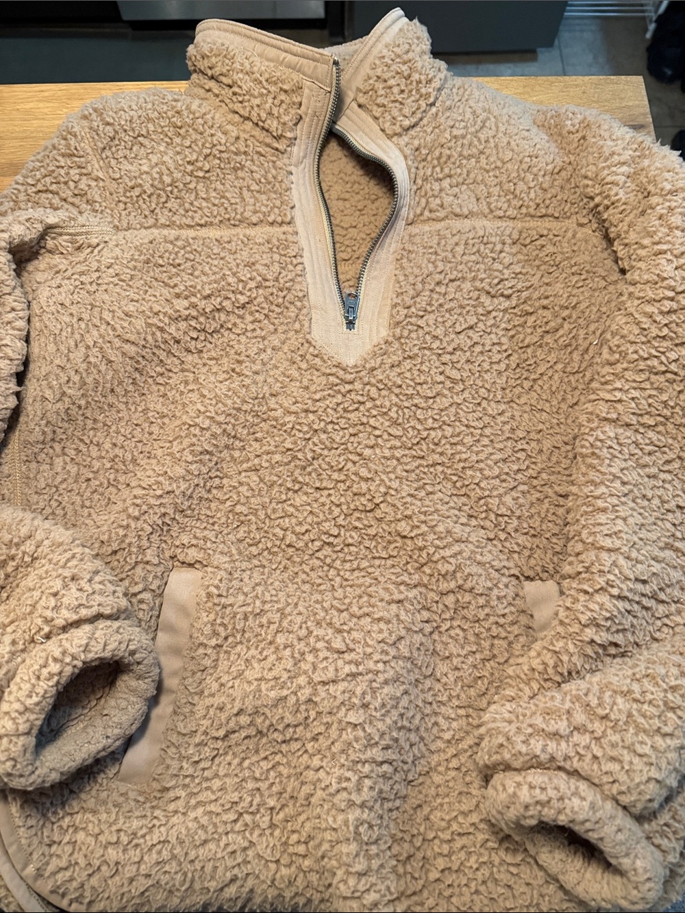 Abercrombie & Fitch Tan Sherpa Half-Zip Pullover